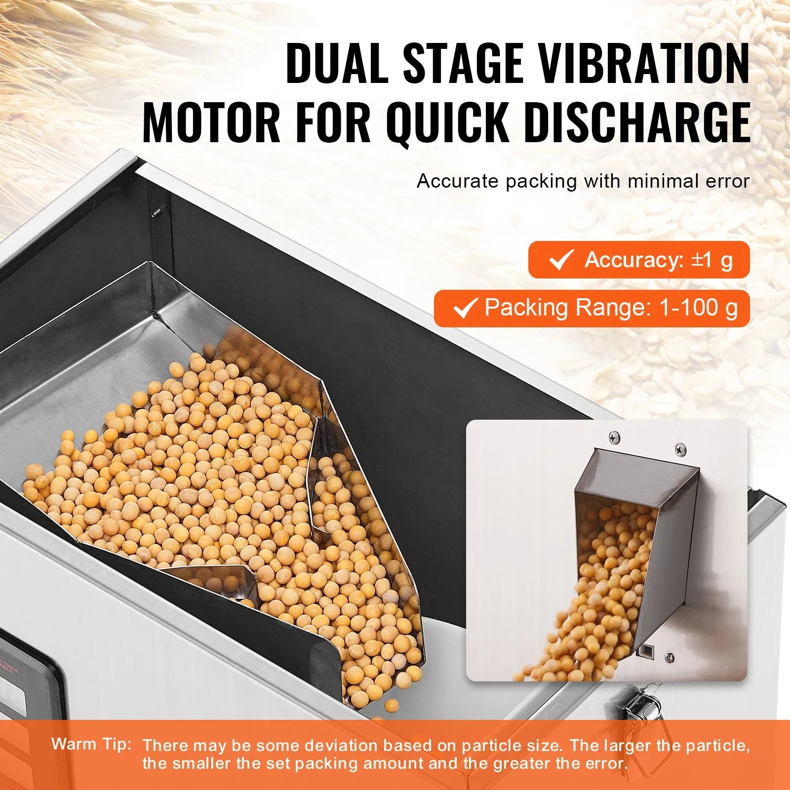 VEVOR Automatic Particle Packaging Machine, 0.002-0.22lbs/1-100g, Multi-Function Pouch Powder Sachet Weighting Filling Packing Machine, Powder Filler Machine for Tea Seeds Grains Flour Beans Glitter