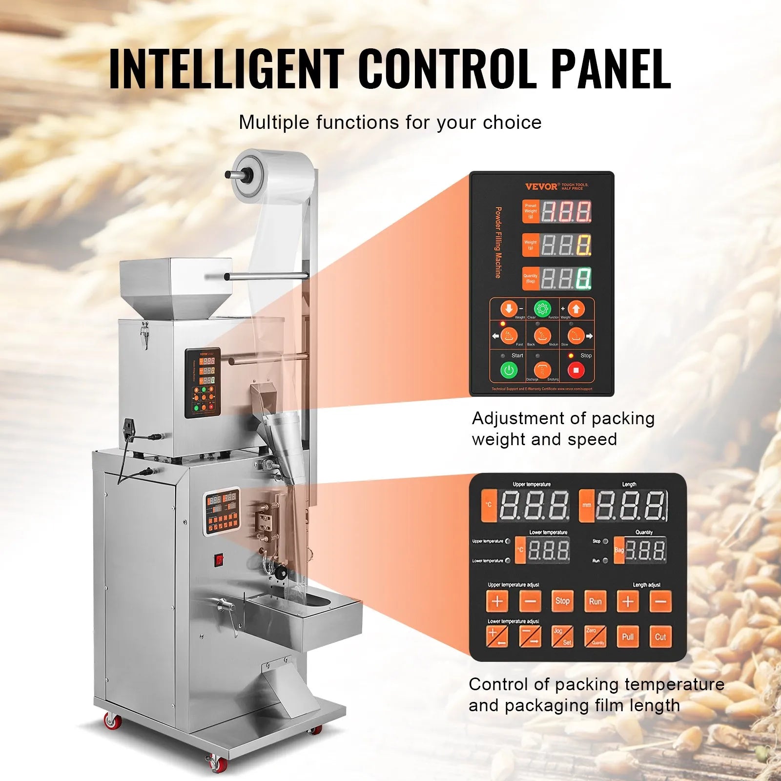 VEVOR Automatic Particle Packaging Machine, 0.002-0.22lbs/1-100g, Multi-Function Pouch Powder Sachet Weighting Filling Packing Machine, Powder Filler Machine for Tea Seeds Grains Flour Beans Glitter