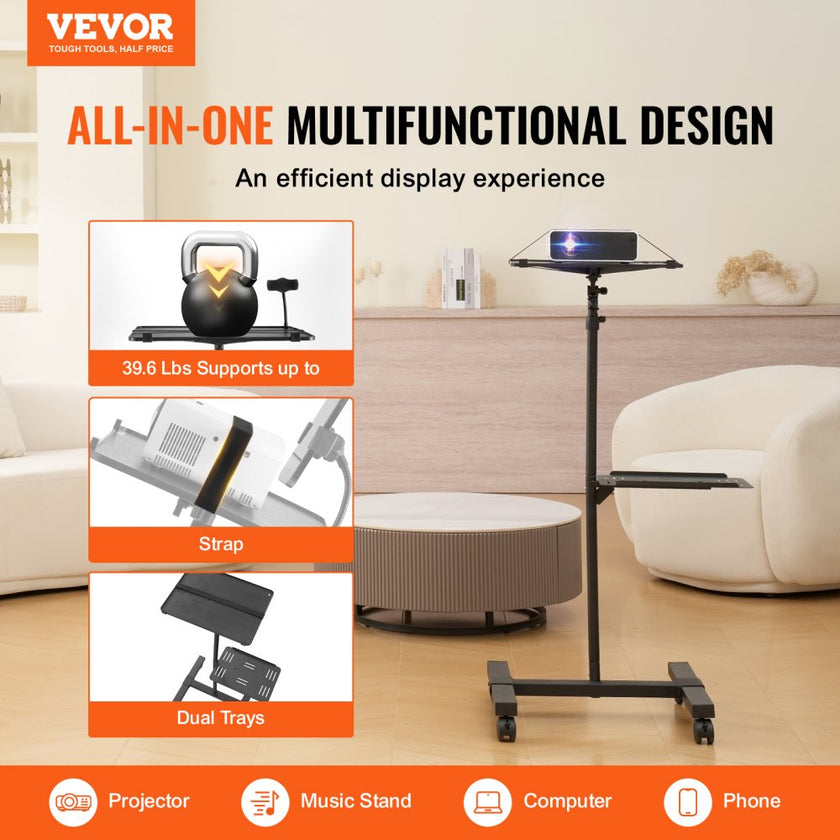 VEVOR Projector Stand with Wheels Projector Floor Stand Height from 22.8-57.3