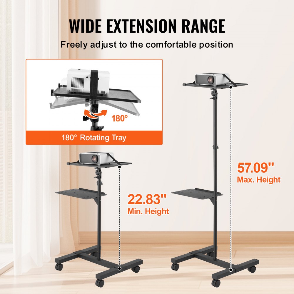 VEVOR Projector Stand with Wheels Projector Floor Stand Height from 22.8-57.3