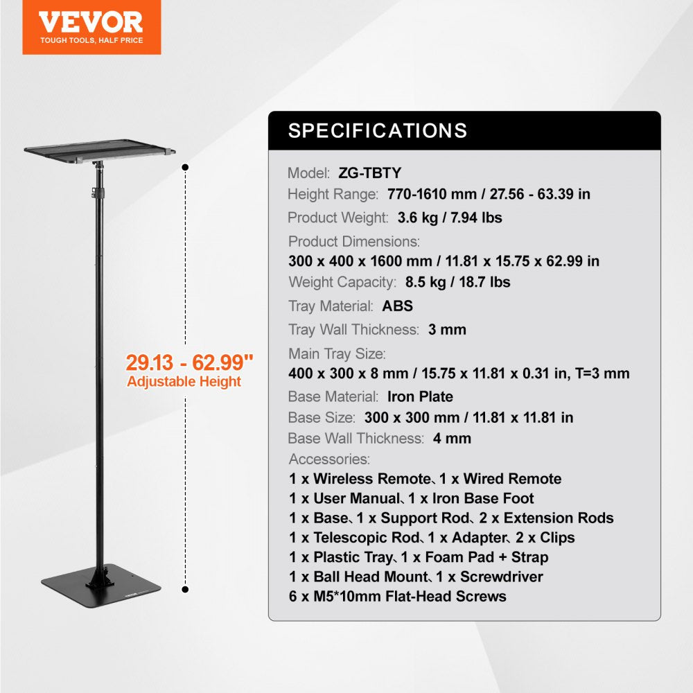 VEVOR Projector Stand Projector Floor Stand Adjustable Height from 30.3 to 63.4