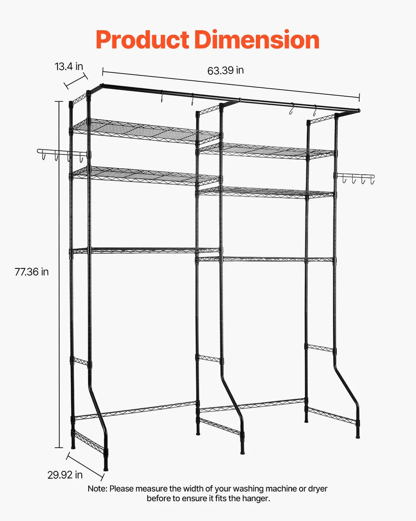 VEVOR Over Washer and Dryer Storage Shelf Two Row 6 Tiers Washer Rack Black