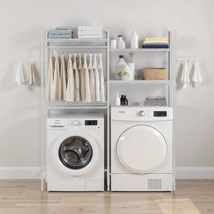 VEVOR Over Washer and Dryer Storage Shelf Two Row 4 Tiers Washer Rack White