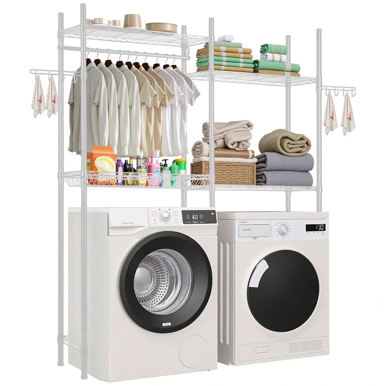 VEVOR Over Washer and Dryer Storage Shelf Two Row 4 Tiers Washer Rack White