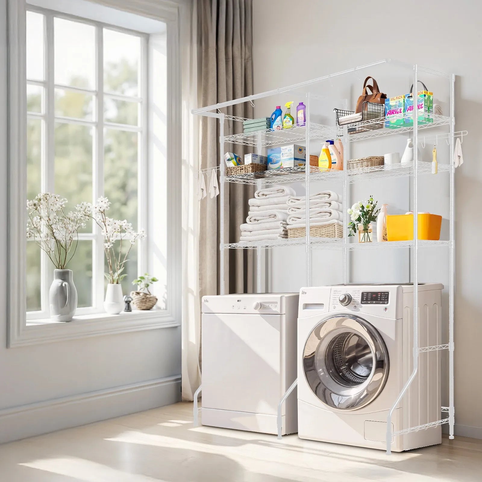VEVOR Over Washer and Dryer Storage Shelf Two Row 6 Tiers Washer Rack White