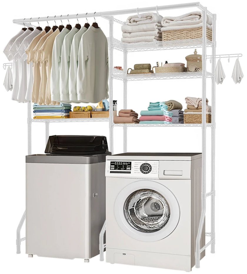 VEVOR Over Washer and Dryer Storage Shelf Two Row 6 Tiers Washer Rack White