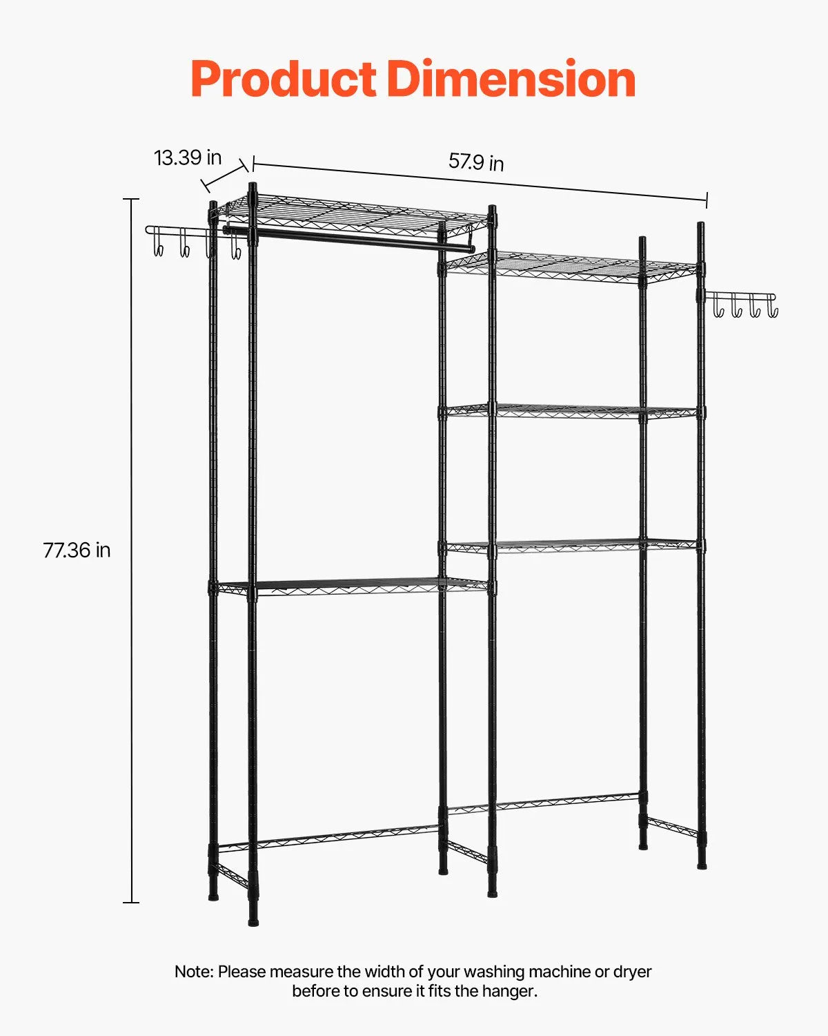 VEVOR Over Washer and Dryer Storage Shelf Two Row 5 Tiers Washer Rack Black