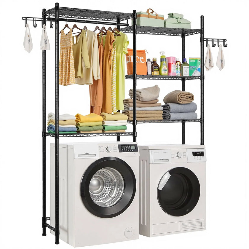 VEVOR Over Washer and Dryer Storage Shelf Two Row 5 Tiers Washer Rack Black