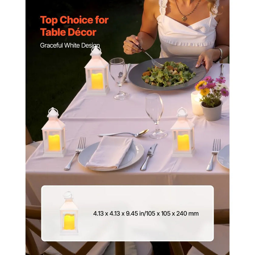 12-Piece Decorative LED Candle Lantern Set – White Flameless Hanging Lanterns with Flickering Warm Light