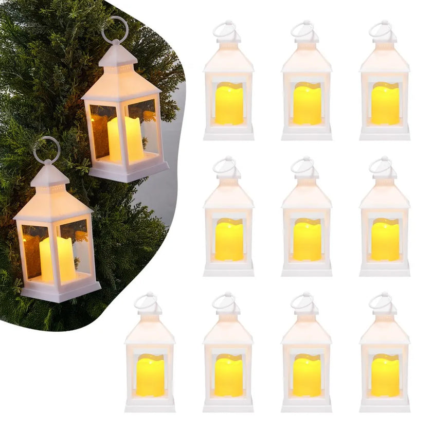 12-Piece Decorative LED Candle Lantern Set – White Flameless Hanging Lanterns with Flickering Warm Light