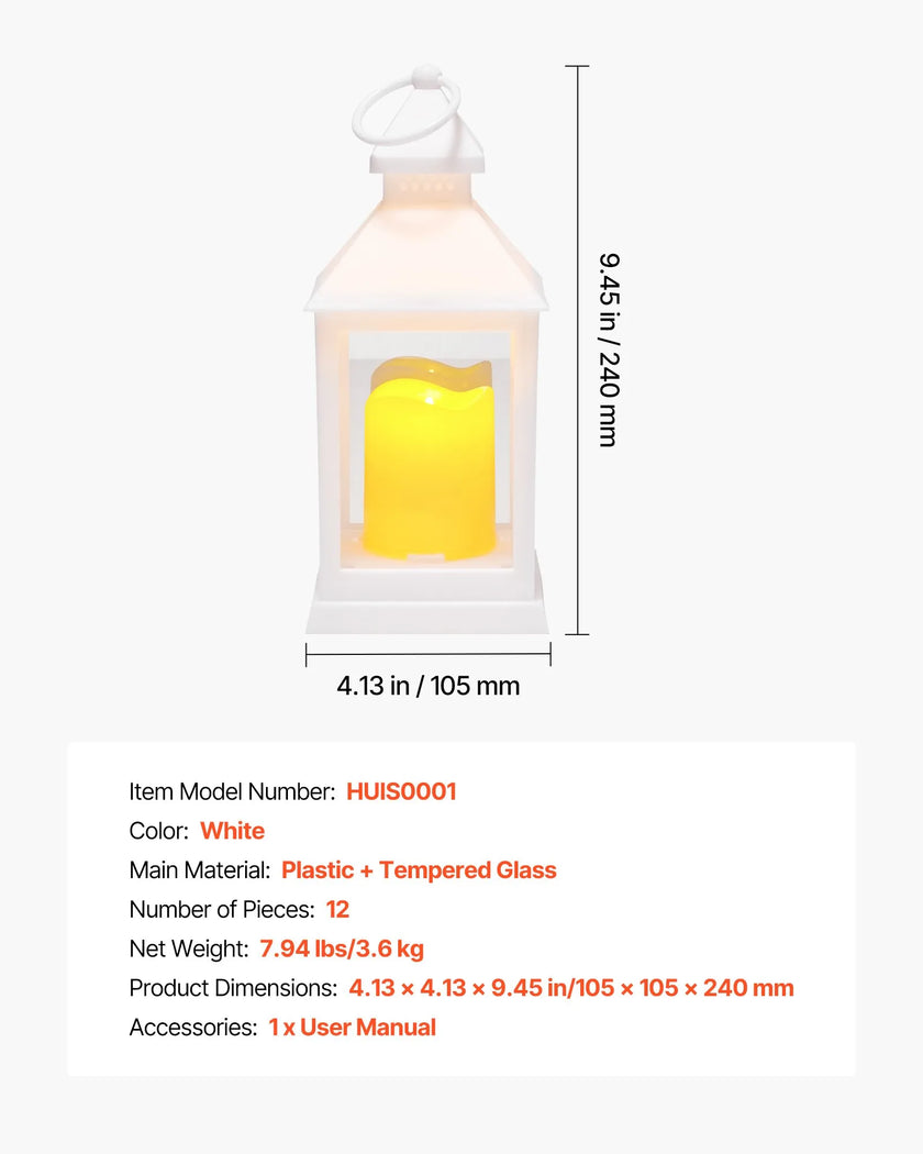 12-Piece Decorative LED Candle Lantern Set – White Flameless Hanging Lanterns with Flickering Warm Light