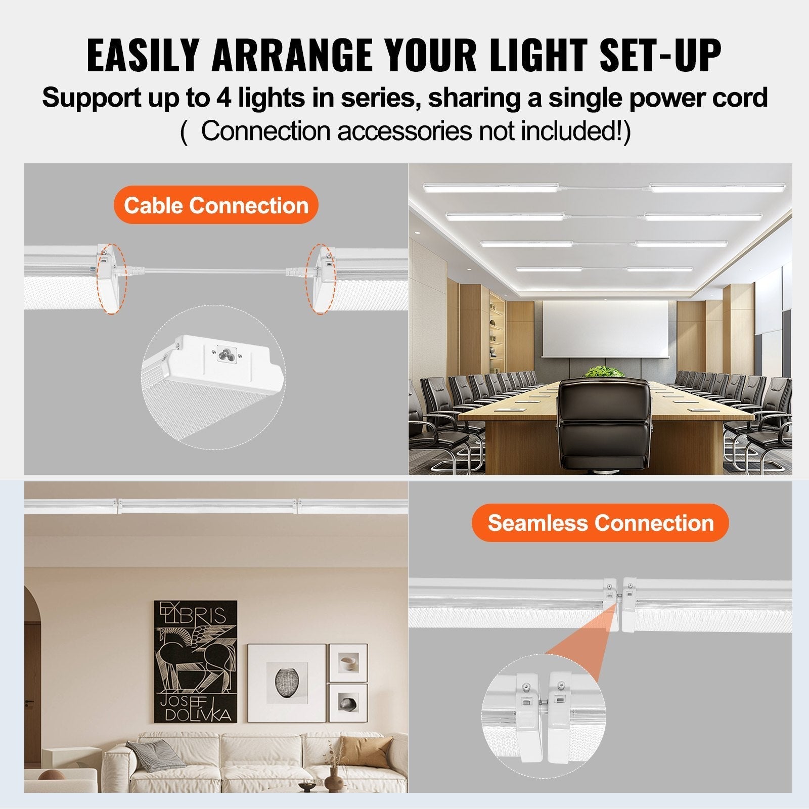 VEVOR 4FT LED Wraparound Light, 40W, 4500LM Flush Mount LED Shop Light, 6500K Daylight LED Kitchen Ceiling Lighting Fixtures, for Garage Office Laundry Craft Room Fluorescent Tube Replacement, FCC