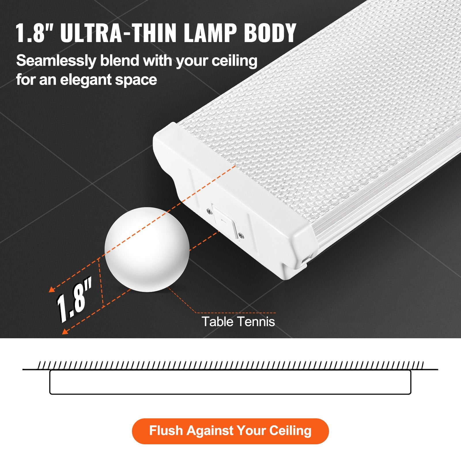 VEVOR 4FT LED Wraparound Light, 40W, 4500LM Flush Mount LED Shop Light, 6500K Daylight LED Kitchen Ceiling Lighting Fixtures, for Garage Office Laundry Craft Room Fluorescent Tube Replacement, FCC