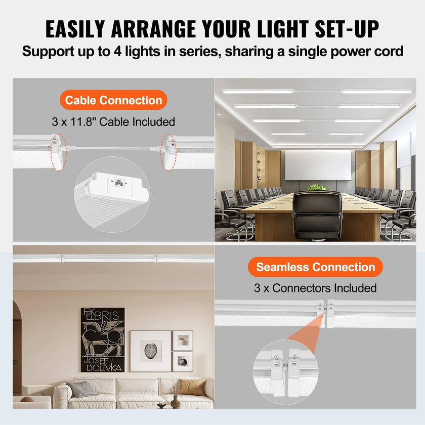 VEVOR 4FT LED Wraparound Light, 50W, 5500LM Flush Mount LED Shop Light, 4 Pack 6500K Daylight LED Kitchen Ceiling Lighting Fixtures, for Garage Office Laundry Fluorescent Tube Replacement, FCC