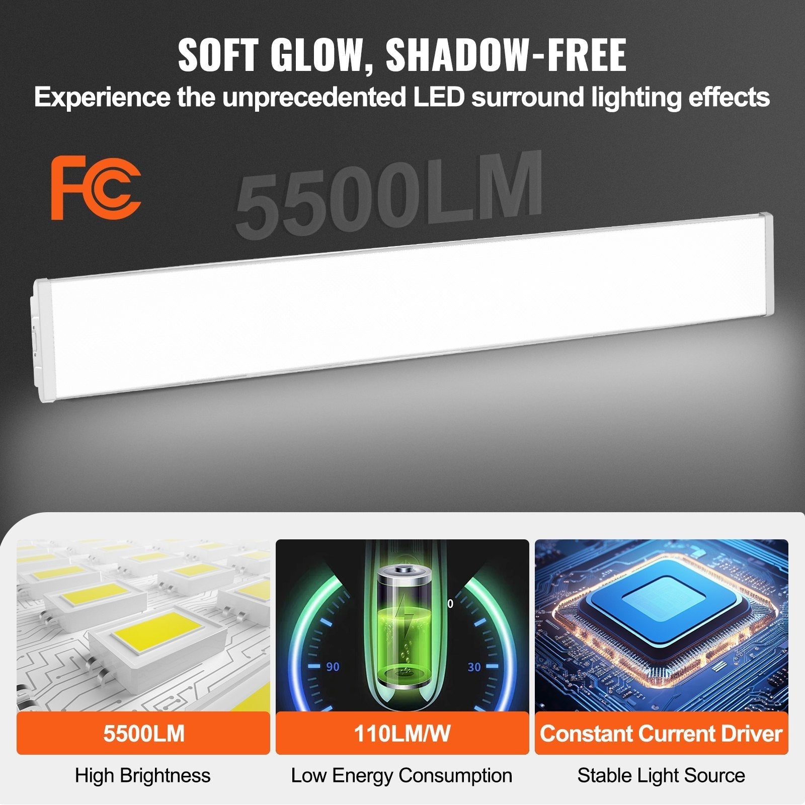 VEVOR 4FT LED Wraparound Light, 50W, 5500LM Flush Mount LED Shop Light, 4 Pack 6500K Daylight LED Kitchen Ceiling Lighting Fixtures, for Garage Office Laundry Fluorescent Tube Replacement, FCC