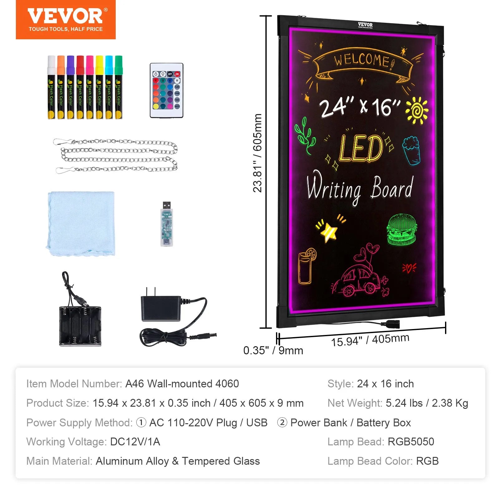 VEVOR LED Message Writing Board, 24