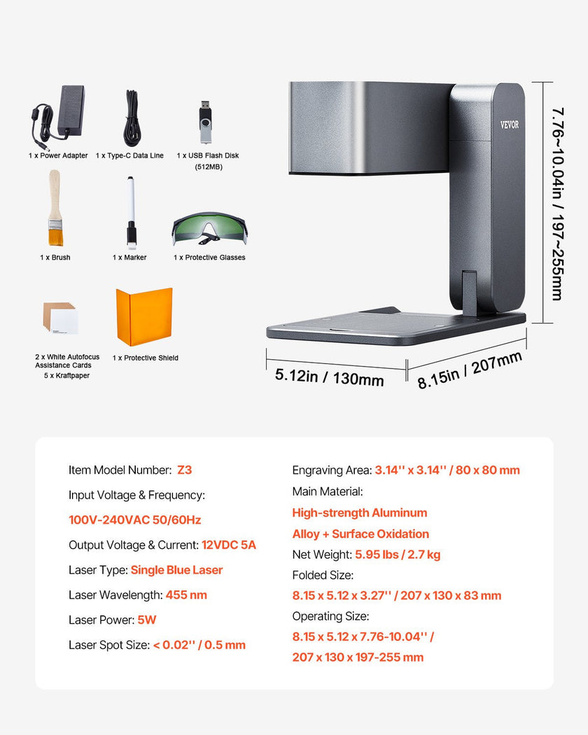 VEVOR Portable Laser Engraver 600 mm/s 5W High Speed Handheld Engraving Machine