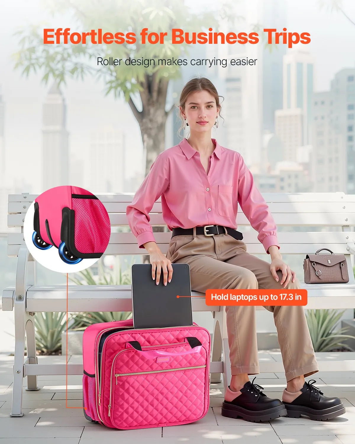 VEVOR Rolling Laptop Bag 17.3 Inch Wheeled Computer Bag for Travel Women Men