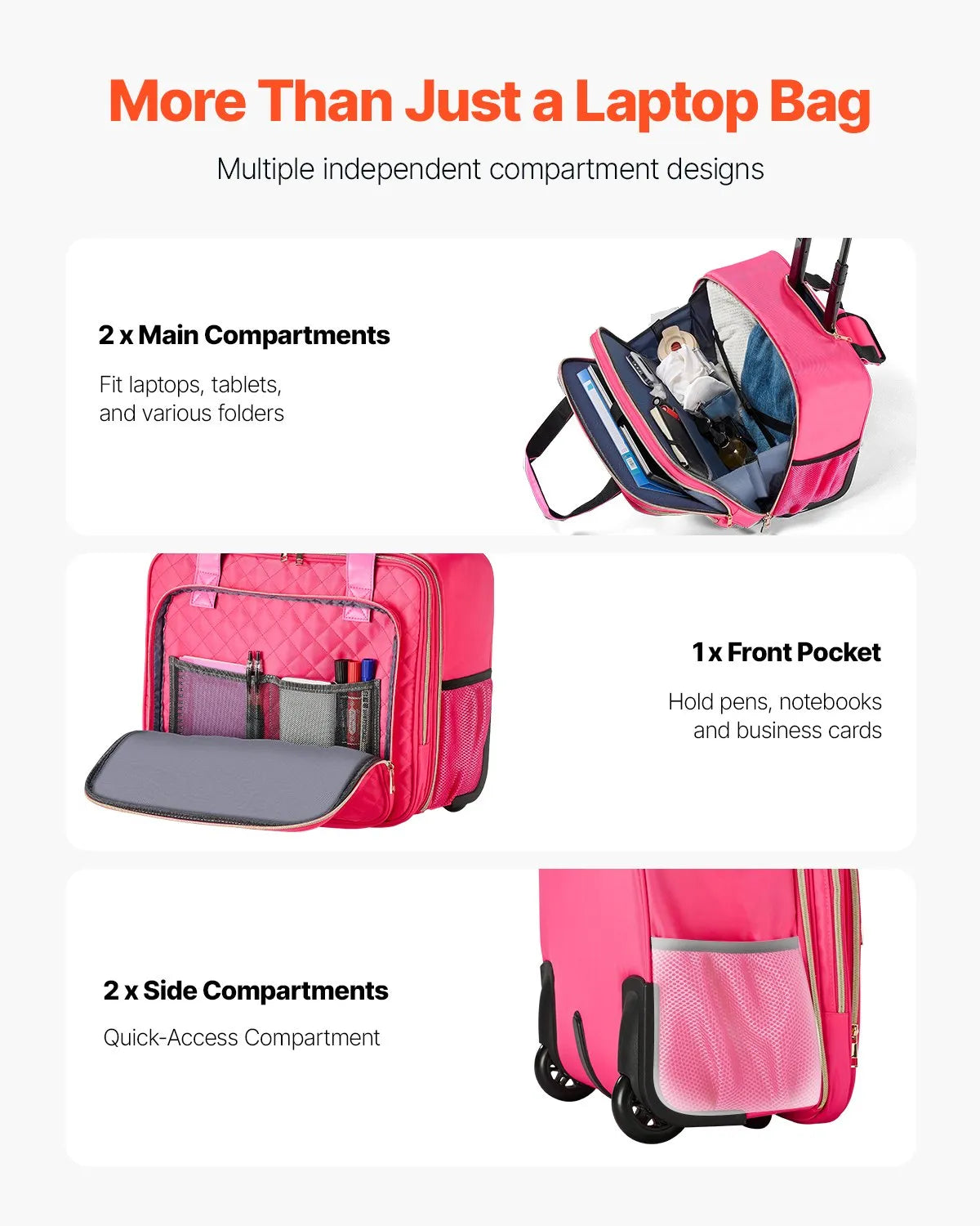 VEVOR Rolling Laptop Bag 17.3 Inch Wheeled Computer Bag for Travel Women Men