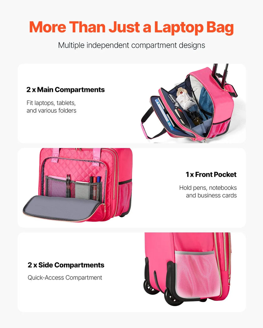 VEVOR Rolling Laptop Bag 17.3 Inch Wheeled Computer Bag for Travel Women Men