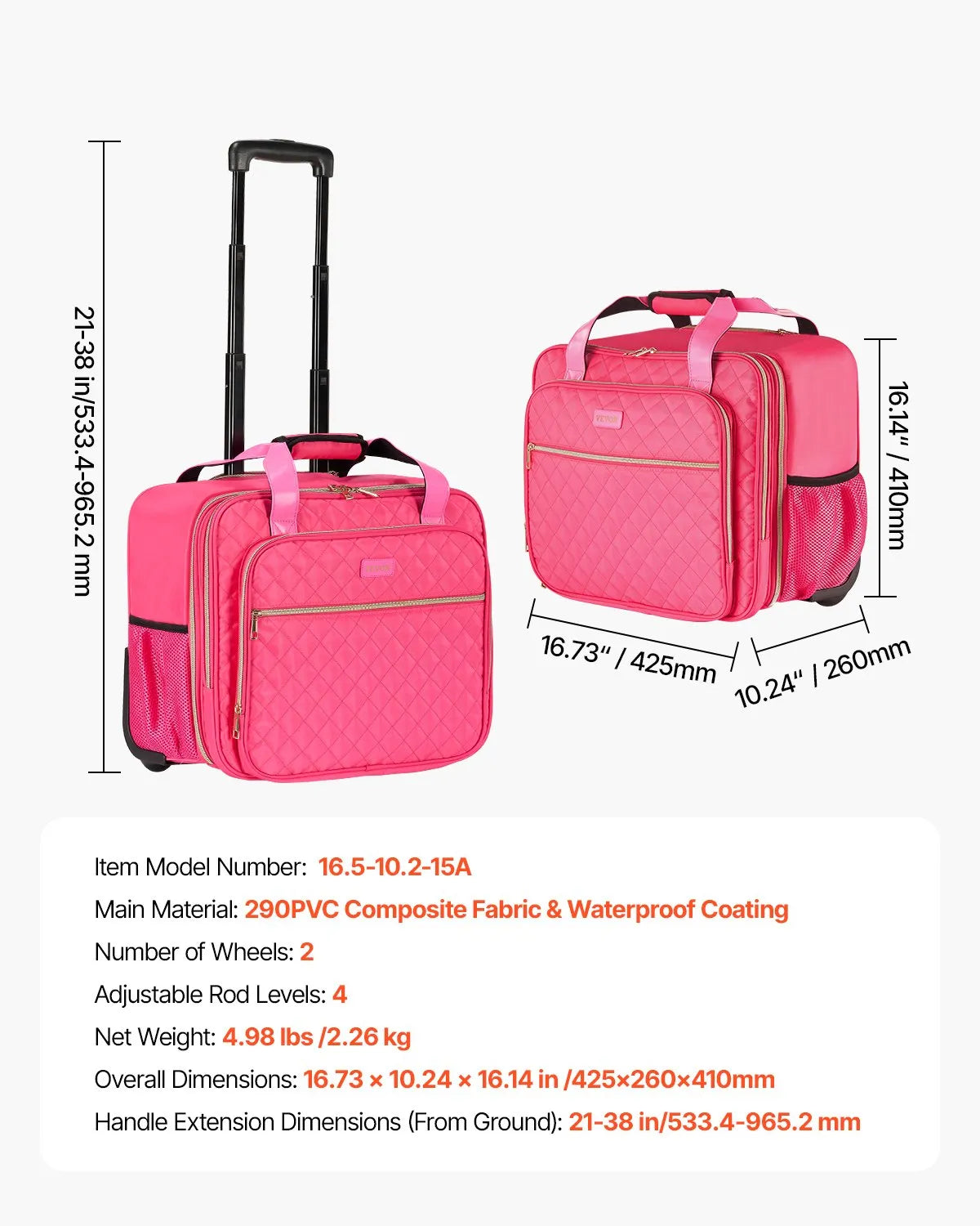 VEVOR Rolling Laptop Bag 17.3 Inch Wheeled Computer Bag for Travel Women Men