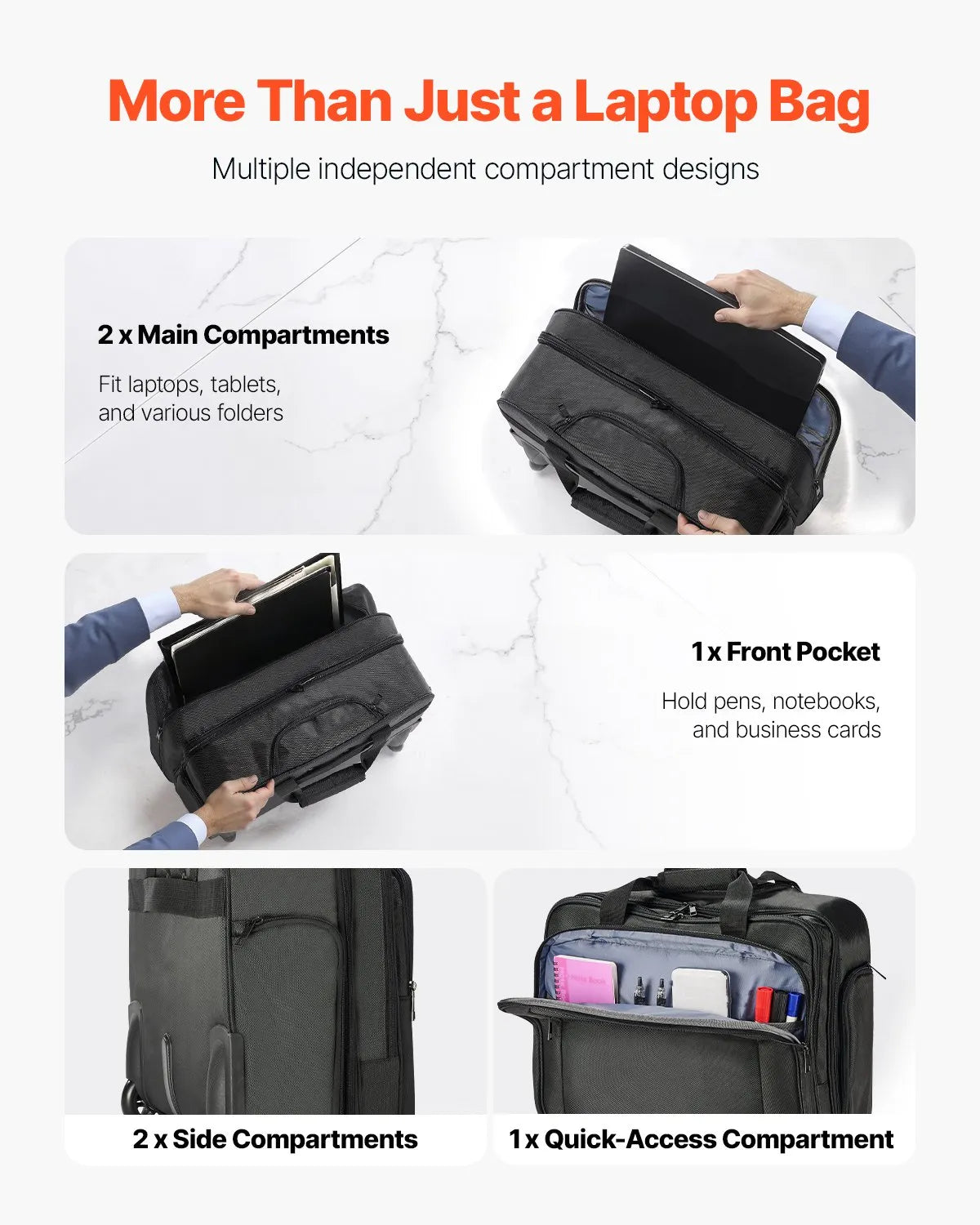 VEVOR Rolling Laptop Bag 17.3 Inch Wheeled Computer Bag for Women & Men Black