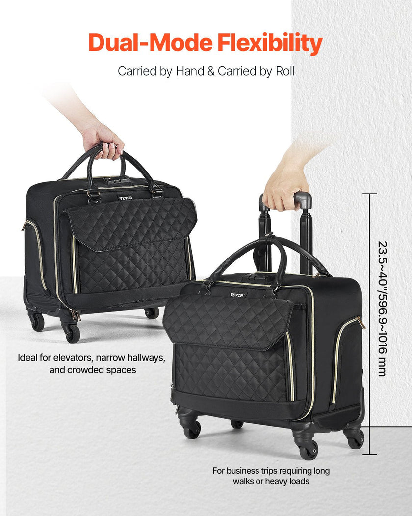VEVOR Rolling Laptop Bag 17.3 Inch Wheeled Computer Bag for Women Men Black Gold