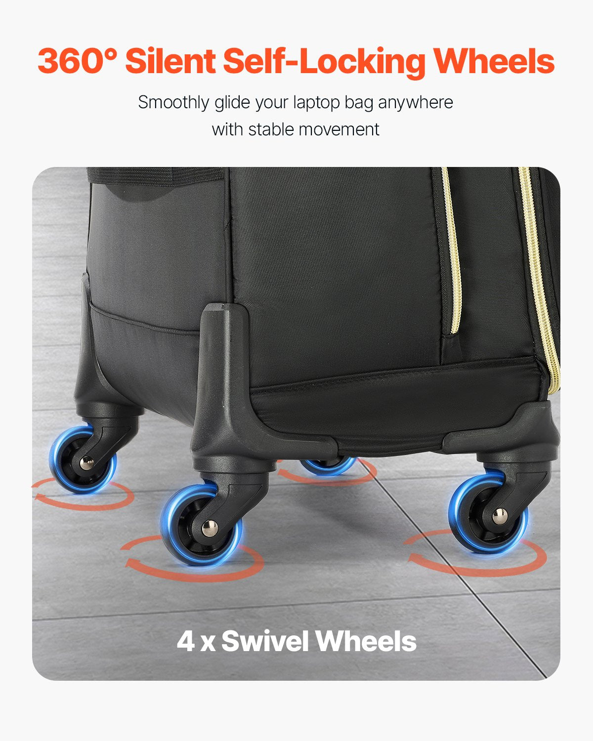 VEVOR Rolling Laptop Bag 17.3 Inch Wheeled Computer Bag for Women Men Black Gold