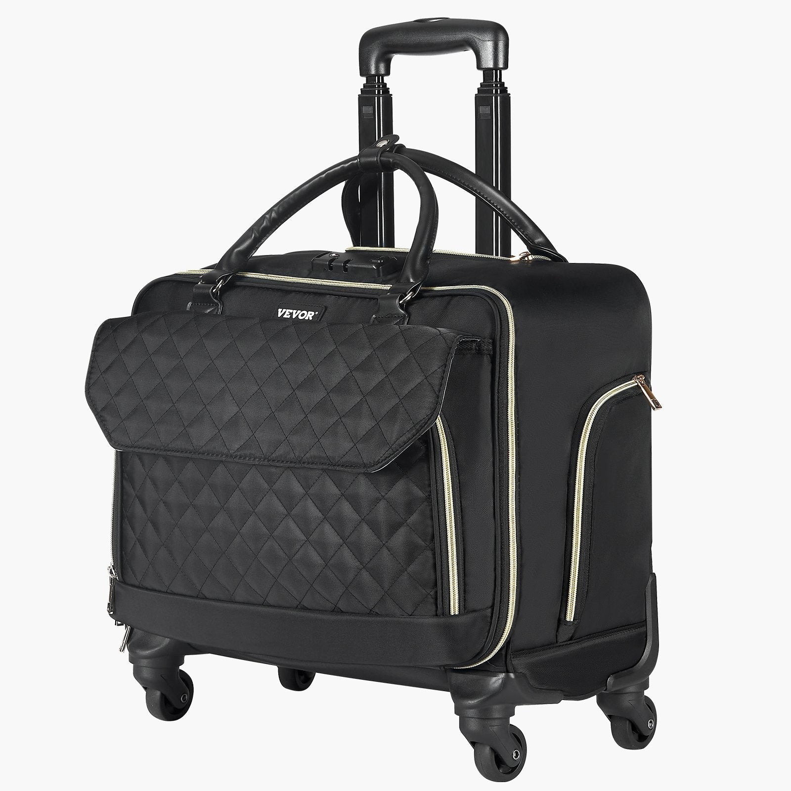 VEVOR Rolling Laptop Bag 17.3 Inch Wheeled Computer Bag for Women Men Black Gold