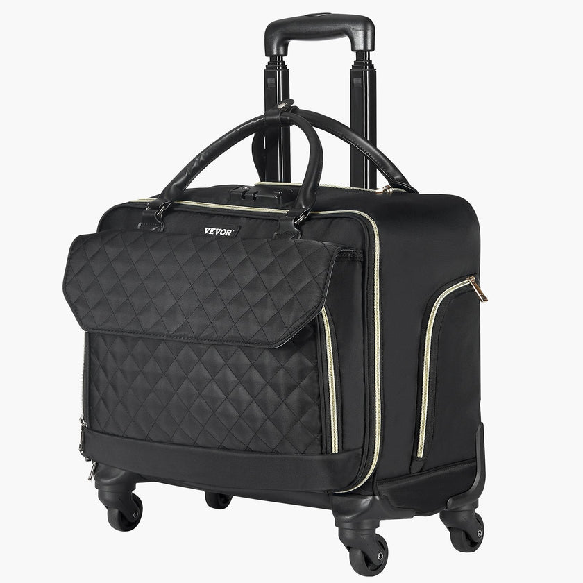 VEVOR Rolling Laptop Bag 17.3 Inch Wheeled Computer Bag for Women Men Black Gold