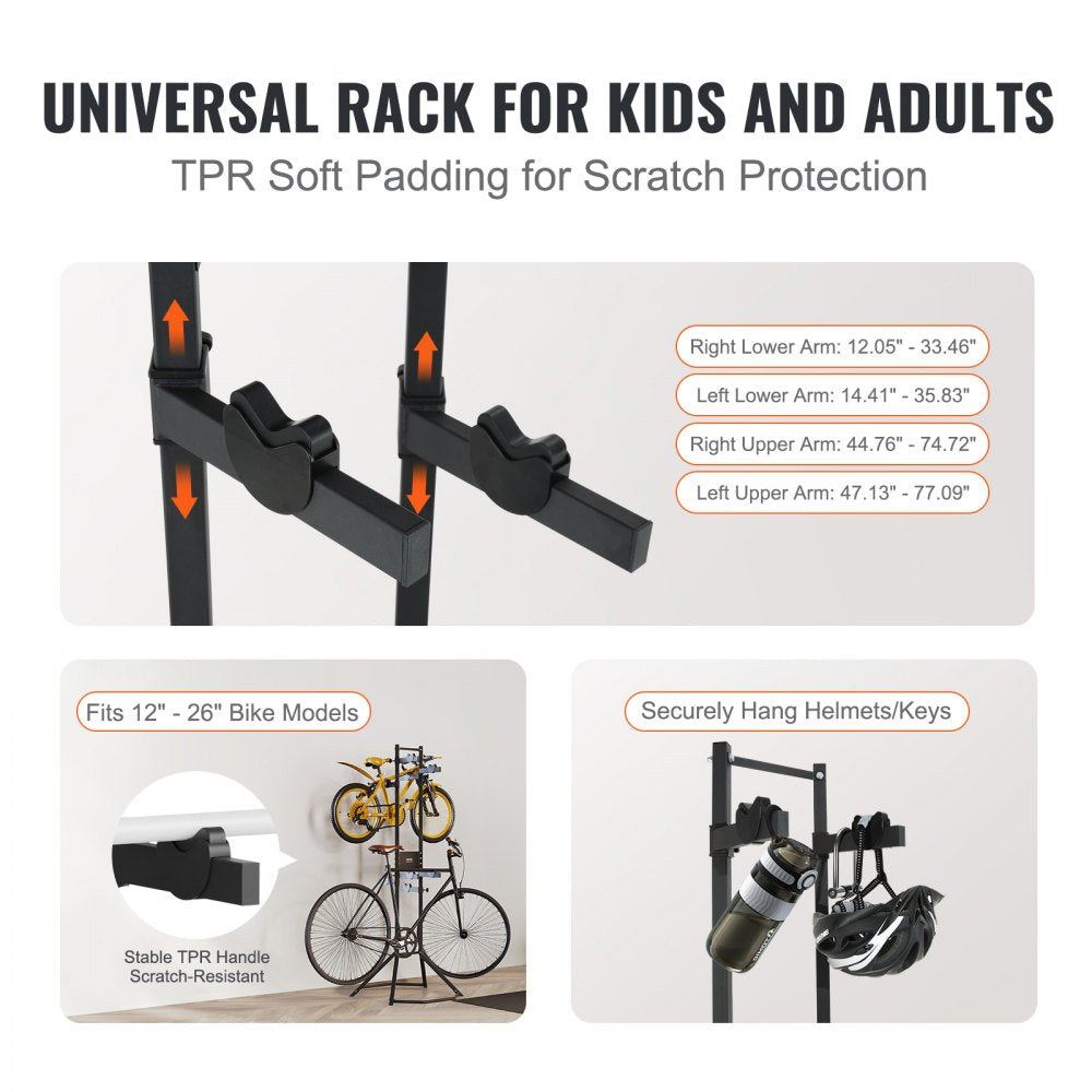VEVOR 4 Bike Storage Rack, Free Standing Gravity Wall Vertical Bike Rack, Fully Adjustable Bike Rack Garage, Sturdy Steel & Easy Assemble, for Garage, Living Room, Shed, Holds Up to 260 lbs Black