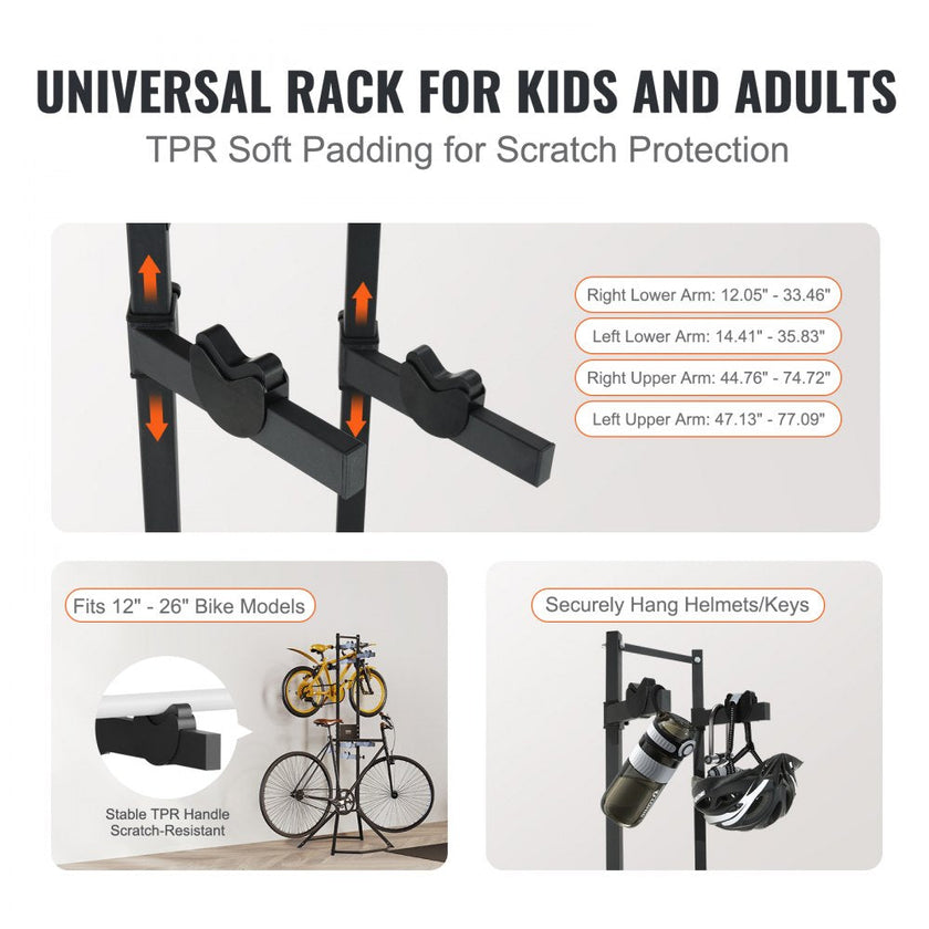 VEVOR 4 Bike Storage Rack, Free Standing Gravity Wall Vertical Bike Rack, Fully Adjustable Bike Rack Garage, Sturdy Steel & Easy Assemble, for Garage, Living Room, Shed, Holds Up to 260 lbs Black