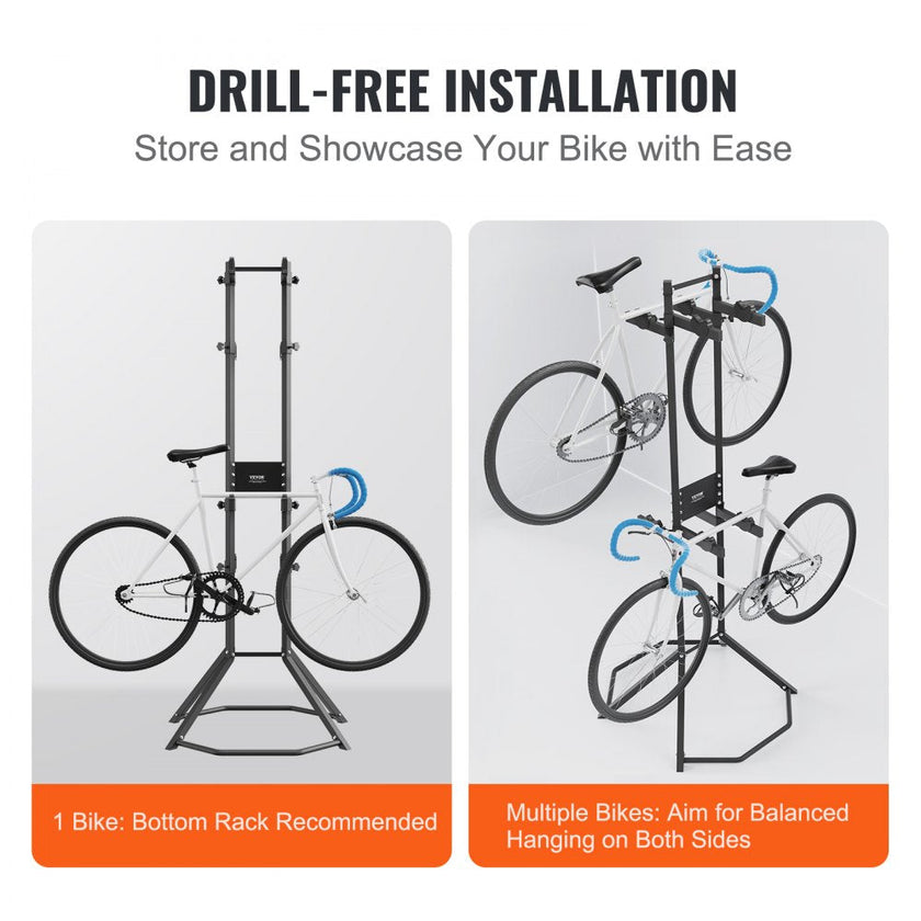 VEVOR 4 Bike Storage Rack, Free Standing Gravity Wall Vertical Bike Rack, Fully Adjustable Bike Rack Garage, Sturdy Steel & Easy Assemble, for Garage, Living Room, Shed, Holds Up to 260 lbs Black