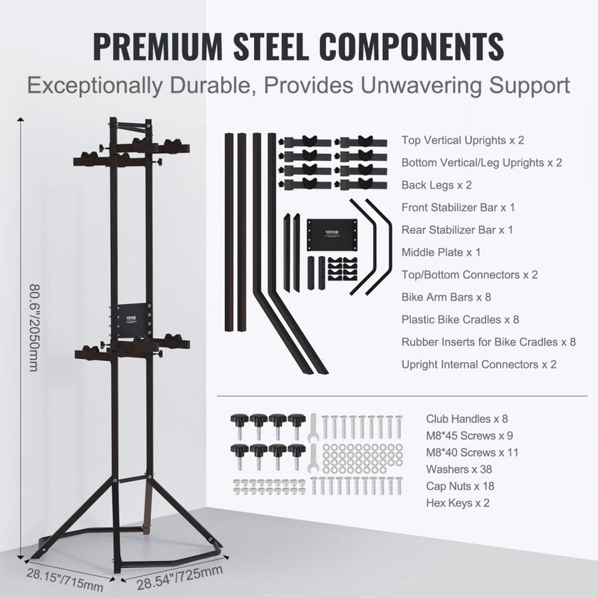 VEVOR 4 Bike Storage Rack, Free Standing Gravity Wall Vertical Bike Rack, Fully Adjustable Bike Rack Garage, Sturdy Steel & Easy Assemble, for Garage, Living Room, Shed, Holds Up to 260 lbs Black