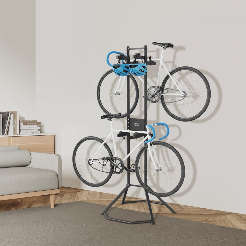 VEVOR 4 Bike Storage Rack, Free Standing Gravity Wall Vertical Bike Rack, Fully Adjustable Bike Rack Garage, Sturdy Steel & Easy Assemble, for Garage, Living Room, Shed, Holds Up to 260 lbs Black