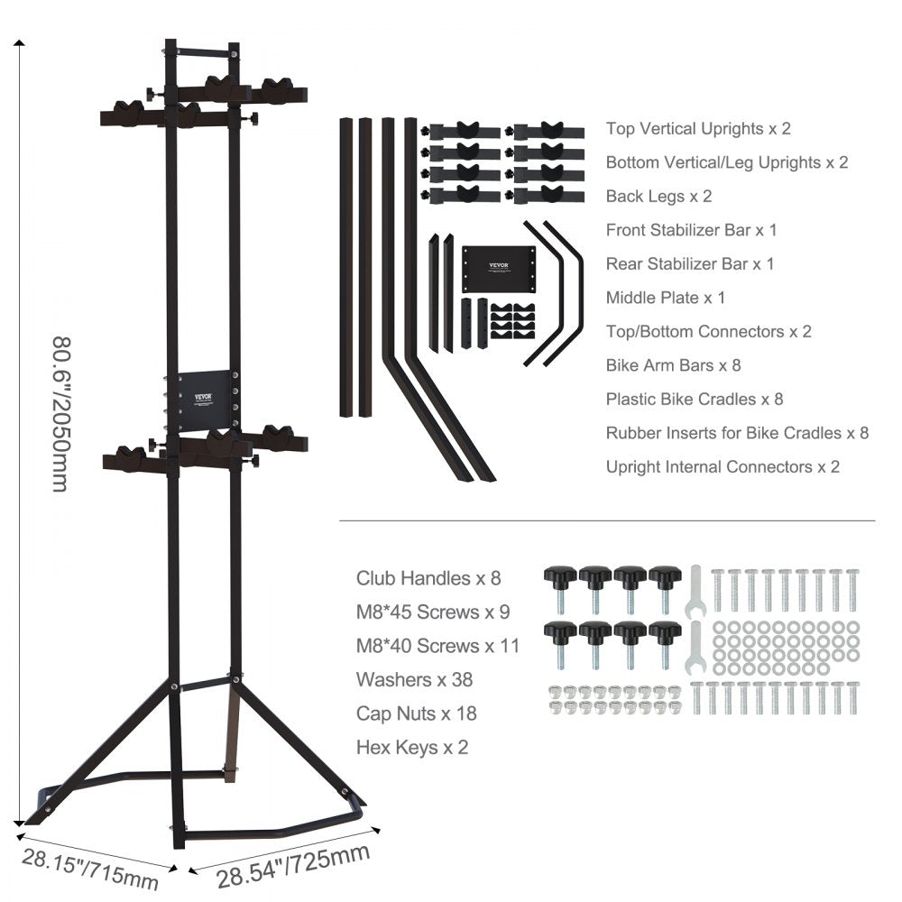 VEVOR 4 Bike Storage Rack, Free Standing Gravity Wall Vertical Bike Rack, Fully Adjustable Bike Rack Garage, Sturdy Steel & Easy Assemble, for Garage, Living Room, Shed, Holds Up to 260 lbs Black
