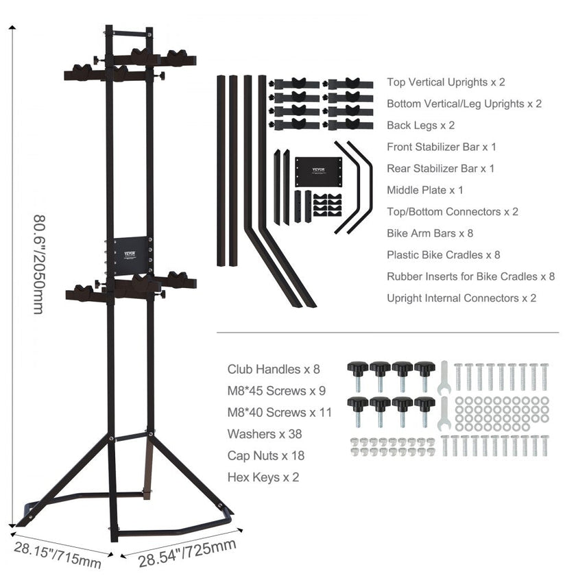 VEVOR 4 Bike Storage Rack, Free Standing Gravity Wall Vertical Bike Rack, Fully Adjustable Bike Rack Garage, Sturdy Steel & Easy Assemble, for Garage, Living Room, Shed, Holds Up to 260 lbs Black