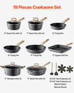 VEVOR 19 Piece Pots and Pans Set Granite Nonstick Kitchen Cookware Black