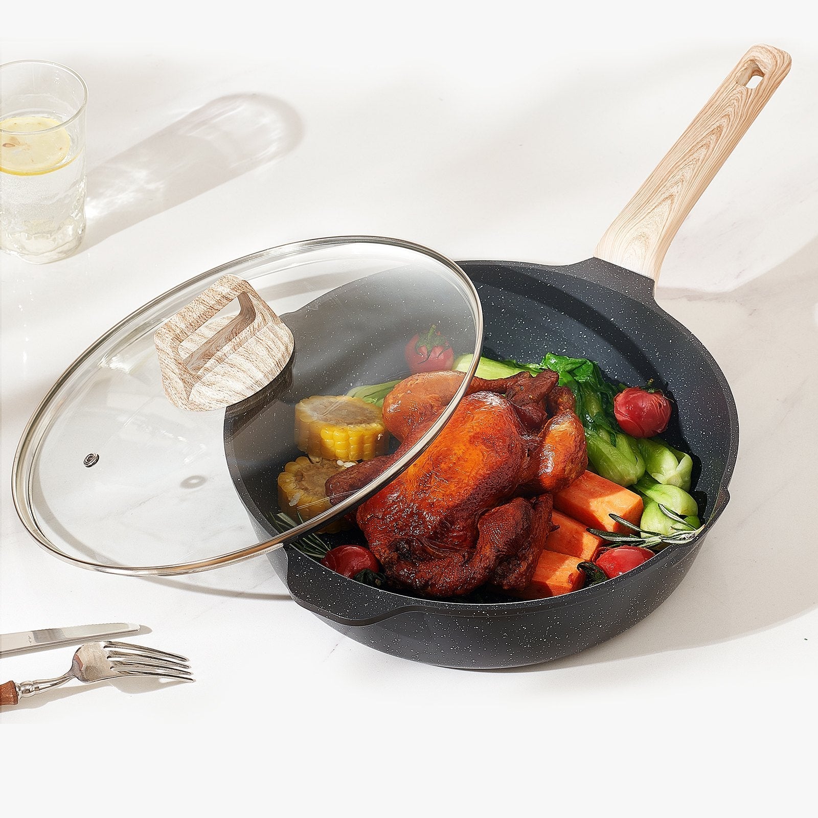 VEVOR 19 Piece Pots and Pans Set Granite Nonstick Kitchen Cookware Black