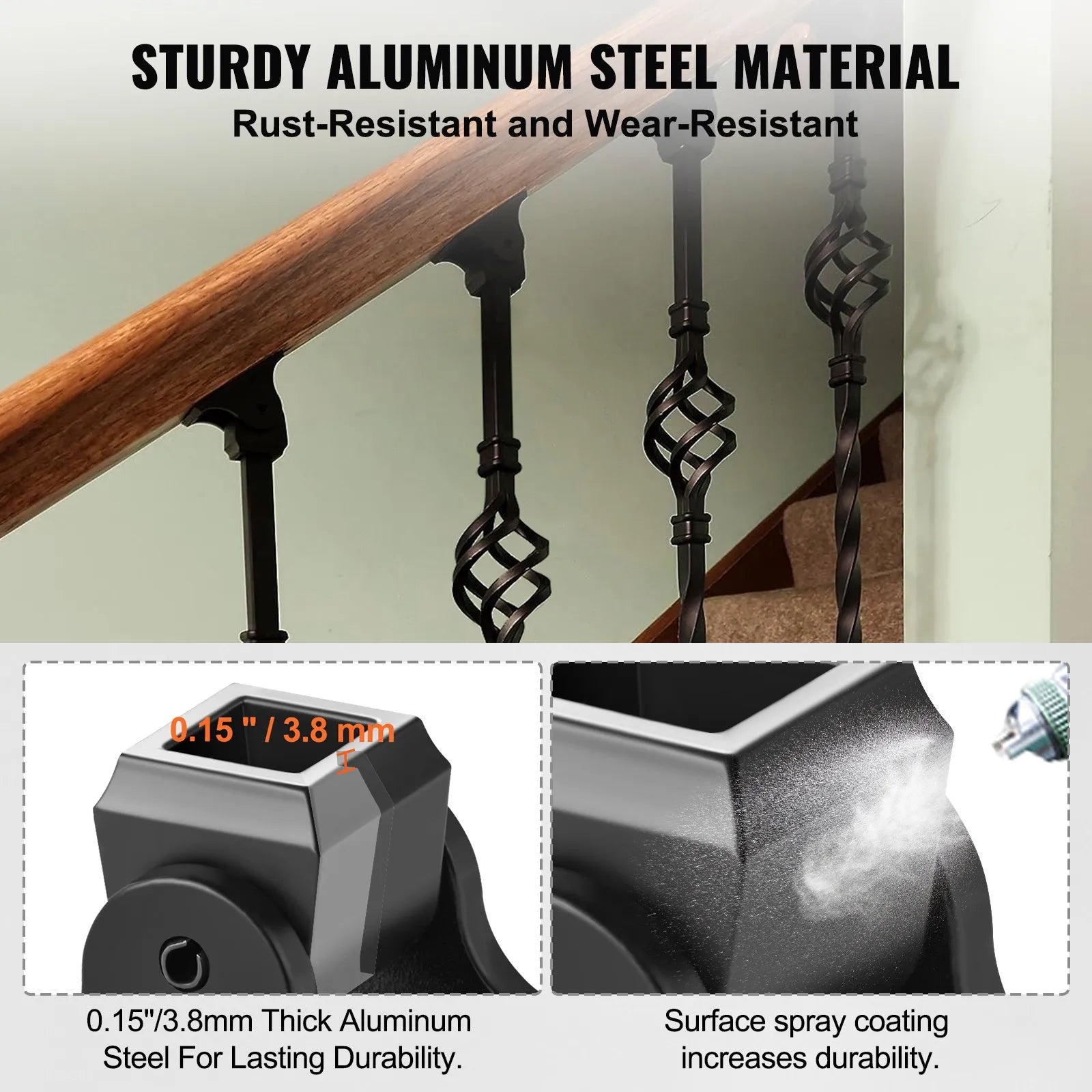 VEVOR Aluminum Alloy Baluster Shoes Square Balusters Baluster Wrought Spindles for Staircase Slant Shoes with Screw Holes for  1/2 Inch Staircase Balusters, Black (50 Pcs)(Screws Sold Separately)