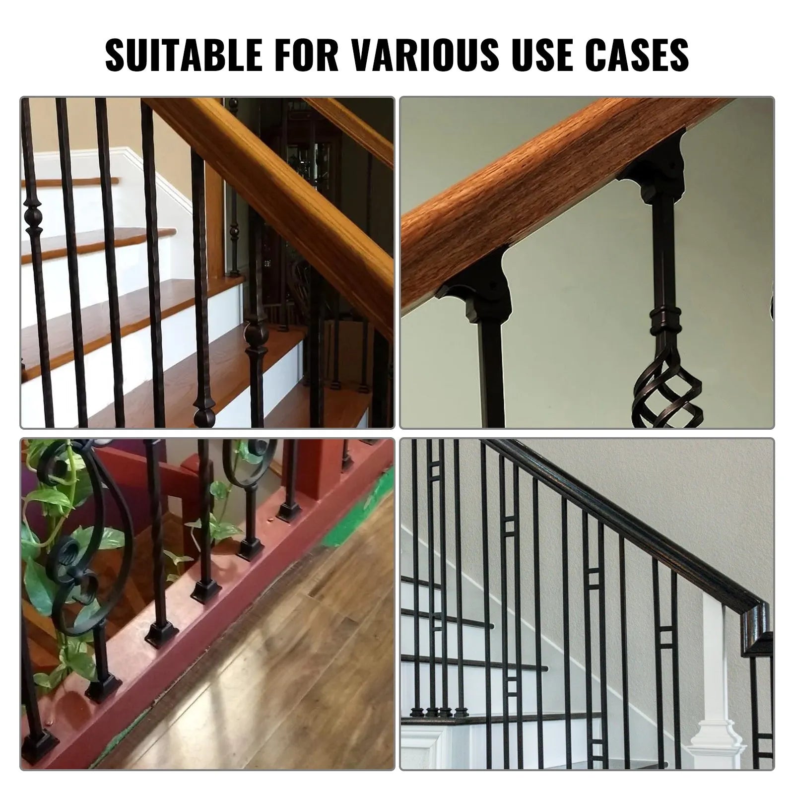 VEVOR Aluminum Alloy Baluster Shoes Square Balusters Baluster Wrought Spindles for Staircase Slant Shoes with Screw Holes for  1/2 Inch Staircase Balusters, Black (50 Pcs)(Screws Sold Separately)