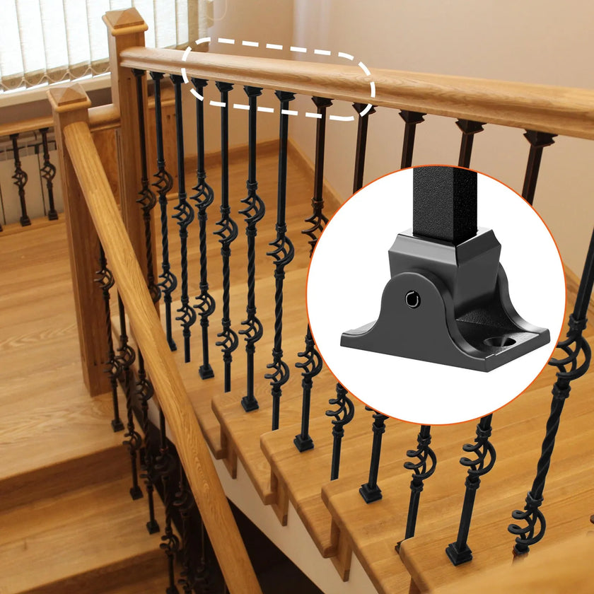 VEVOR Aluminum Alloy Baluster Shoes Square Balusters Baluster Wrought Spindles for Staircase Slant Shoes with Screw Holes for  1/2 Inch Staircase Balusters, Black (50 Pcs)(Screws Sold Separately)