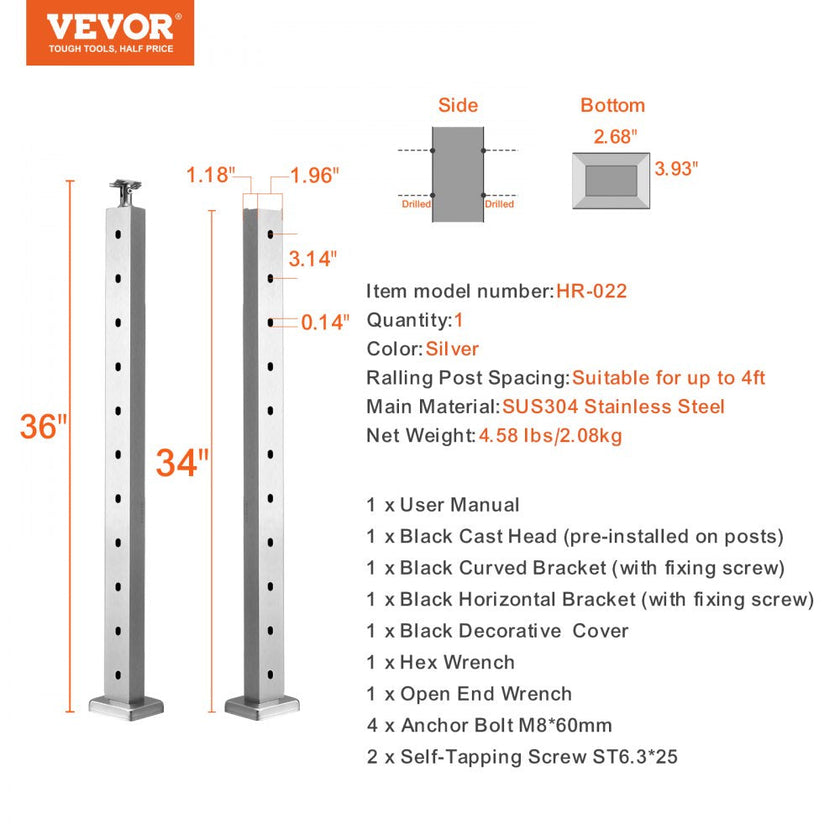 VEVOR Cable Railing Post, 36