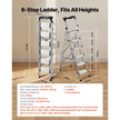 6-Step Folding Ladder – 330 lb Capacity Aluminum Step Ladder with Tool Tray & Anti-Slip Pedals – Silver