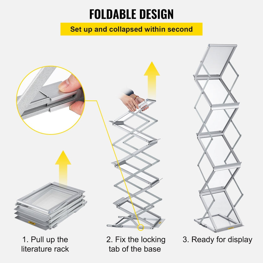 VEVOR Literature Rack, 6 Pockets, Pop up Aluminum Magazine Rack, Lightweight Catalog Holder Stand w/ Carrying Bag for Hotel, Trade Show, Exhibition, Office, Retail Store
