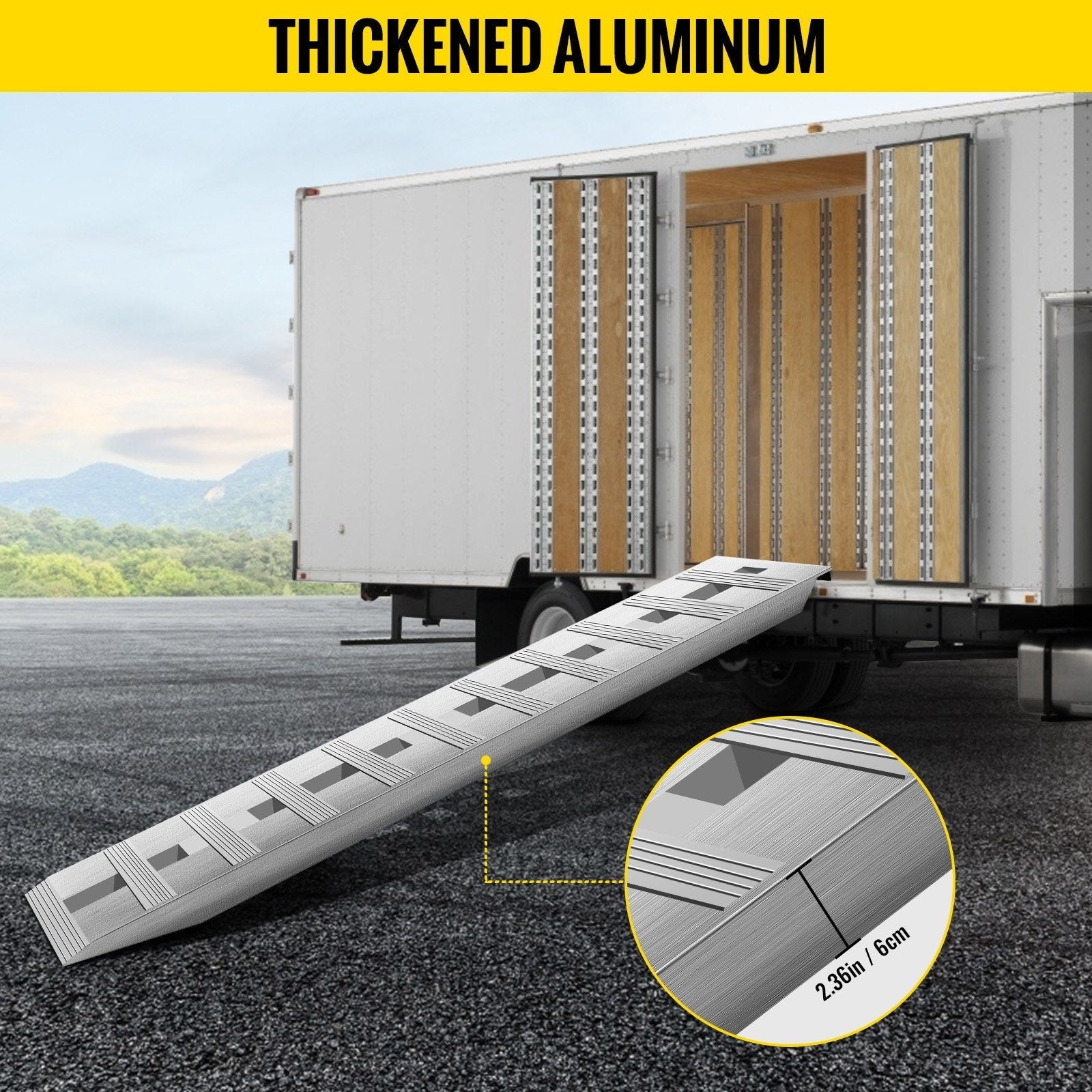 VEVOR 60'' X 12''X 2.5'' Aluminum Trailer Ramps 6000LBS Total Beavertail Hook End 1 Pair 2 Ramps