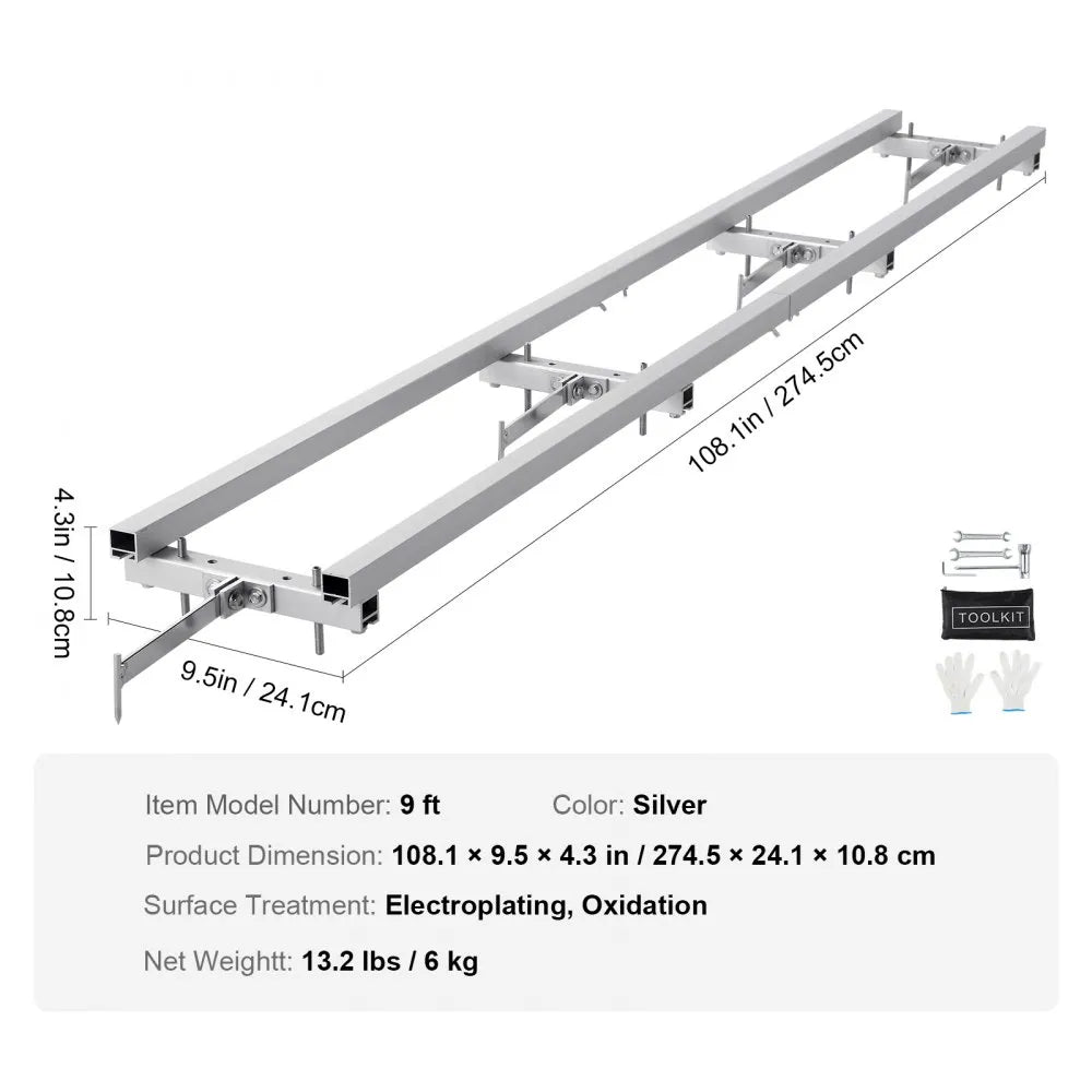 VEVOR Rail Mill Guide System 9 ft Chainsaw Milling Rail Guide 4 Crossbar Kits