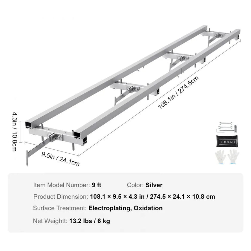 VEVOR Rail Mill Guide System 9 ft Chainsaw Milling Rail Guide 4 Crossbar Kits