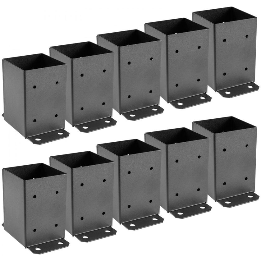 VEVOR 4x4 Wood Fence Post Anchor Base, 10 pcs Deck Post Base 3.6'' x 3.6'', 2.5 lbs, Black Powder-Coated Deck Post Base with Thick Steel, for Deck Supports Porch Railing Post Holder