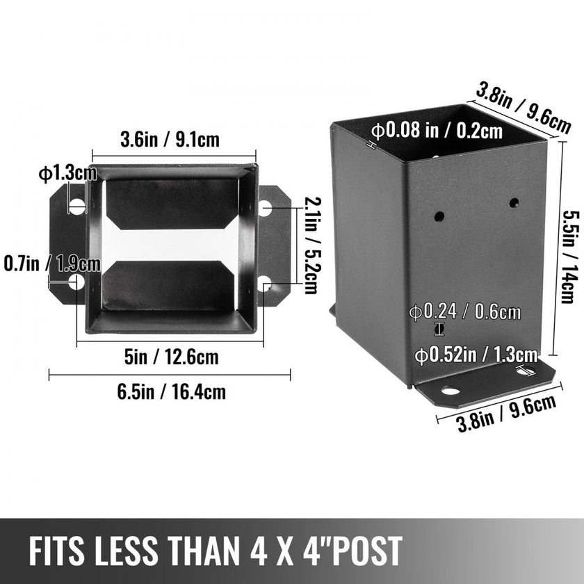 VEVOR 4x4 Wood Fence Post Anchor Base, 10 pcs Deck Post Base 3.6'' x 3.6'', 2.5 lbs, Black Powder-Coated Deck Post Base with Thick Steel, for Deck Supports Porch Railing Post Holder